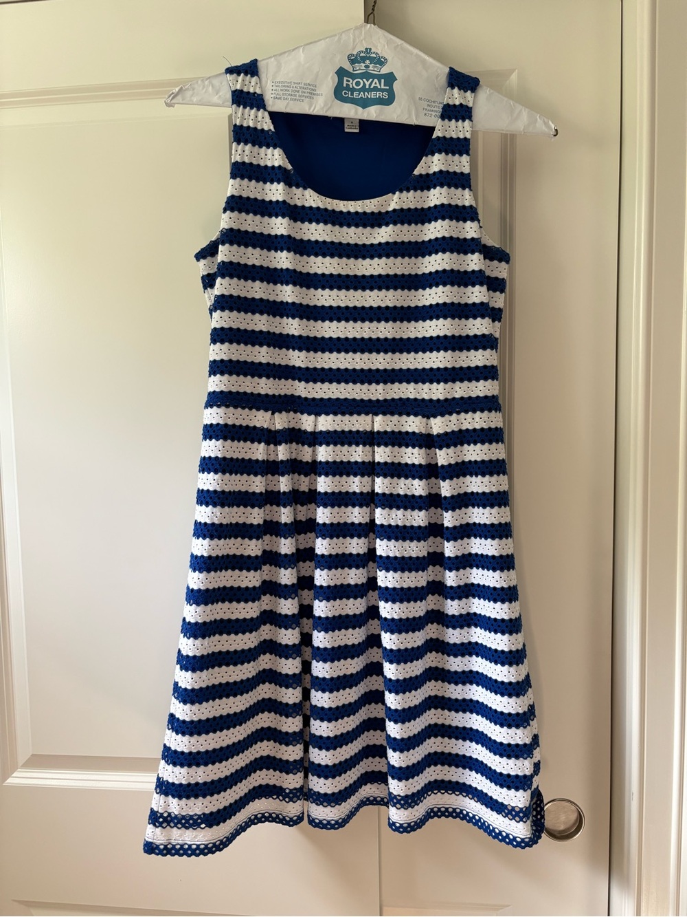 Elle Navy/royal blue and White Striped Crochet Sundress